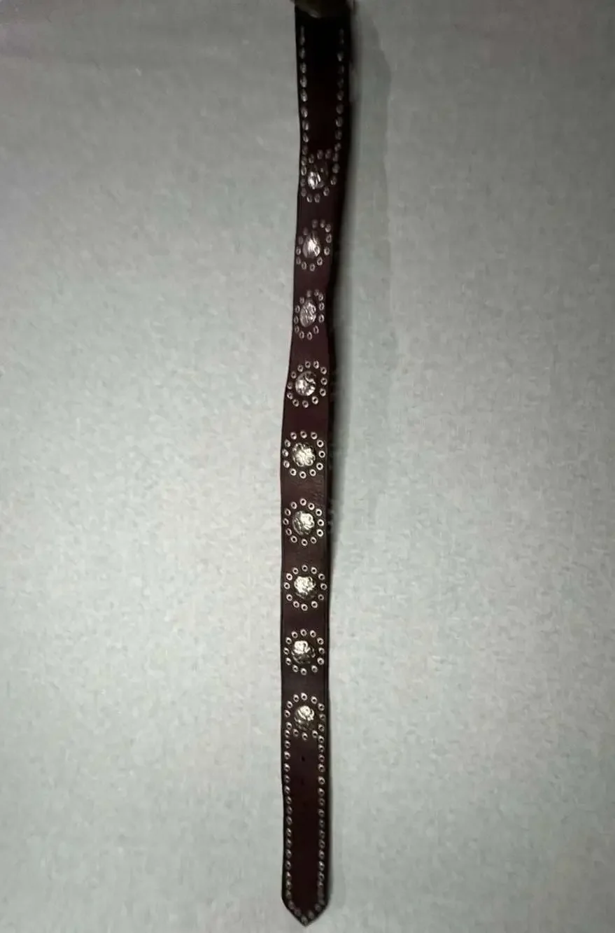 Motif 56 Brown Genuine Leather Clover Embellished Studded Belt